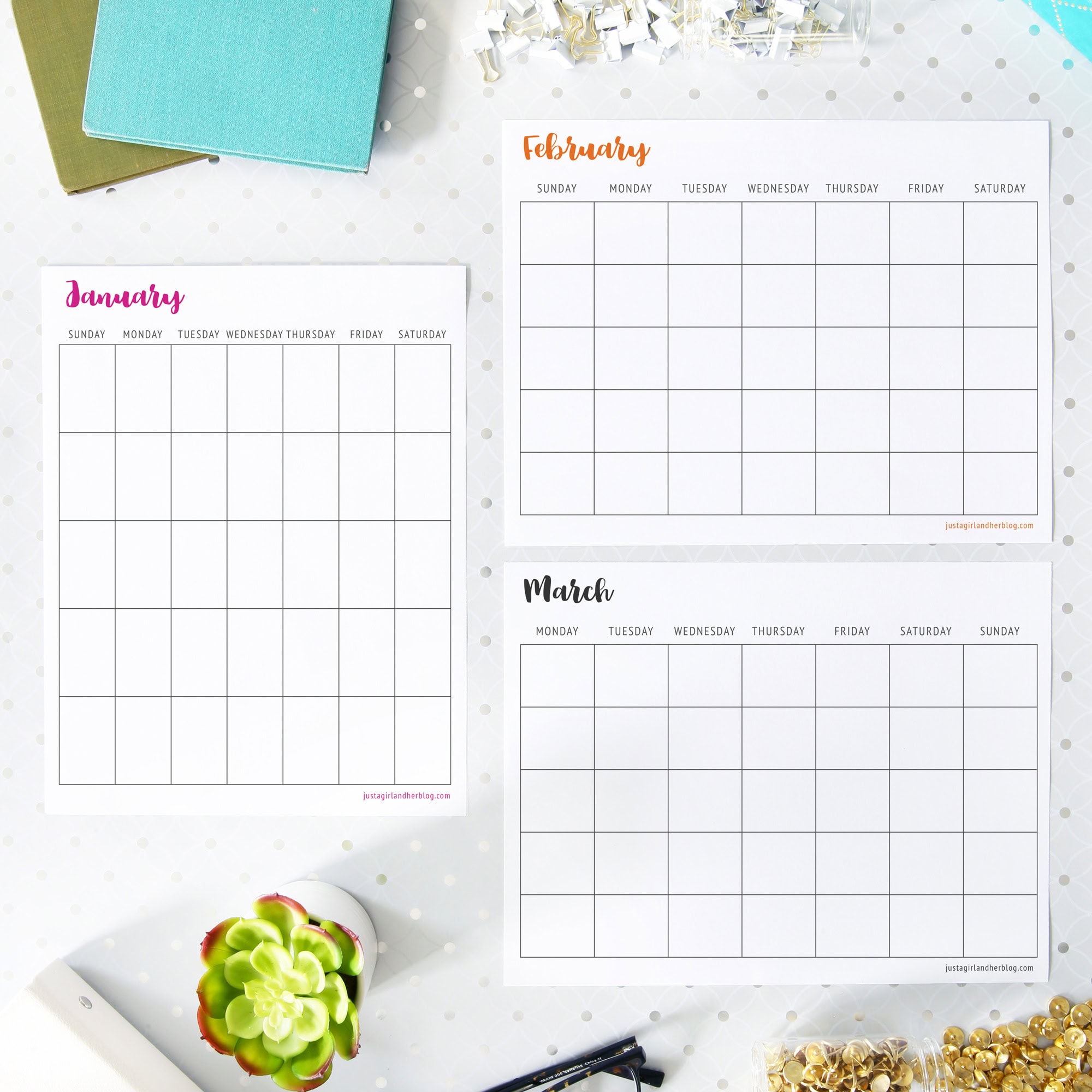Free Printable Calendar Pages at justagirlandherblog.com