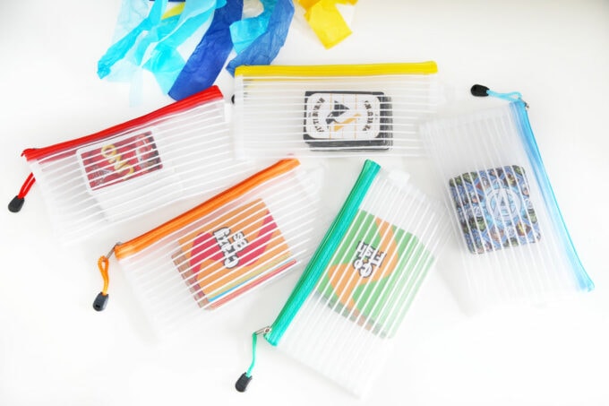 Cards in zipper pouches