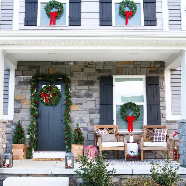How to Hang Outdoor Christmas Garland Around the Front Door