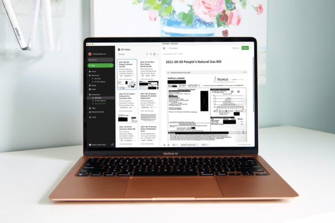Laptop computer displaying a document in Evernote