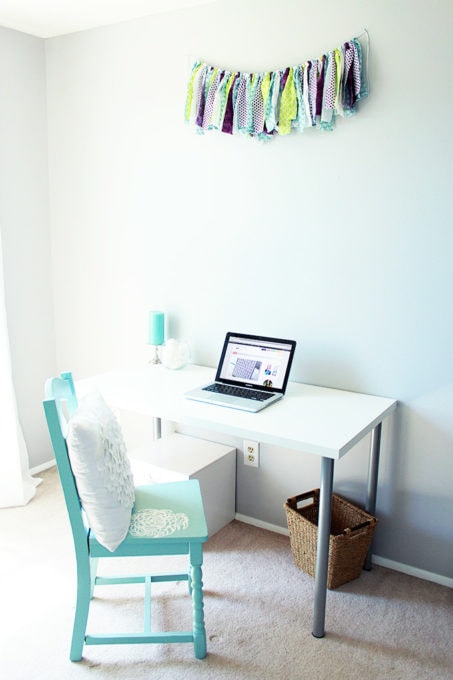 Aqua paint colors can be tough to sort through to find the perfect blend of blue and green for your space, so I'm sharing my 10 favorite aqua paint colors that will make any room feel soothing and serene! | #aqua #aquapaintcolors #aquapaint #mintpaint #mintpaintcolors #paintcolors #bestpaintcolors , Painted Wooden Chair in Behr Swan Sea