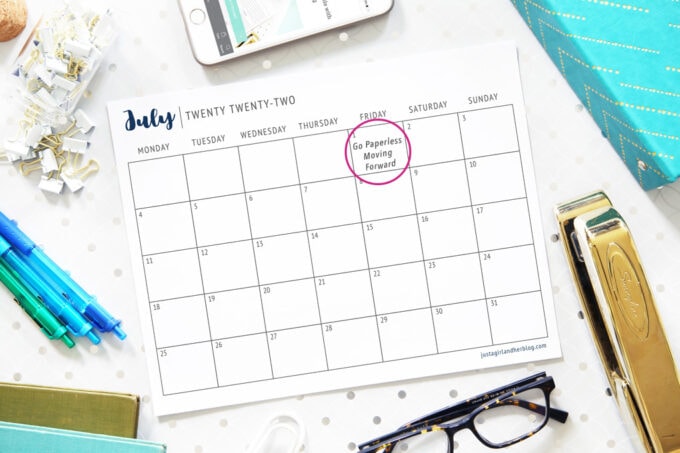 Calendar with July 1st circled as date to go paperless moving forward