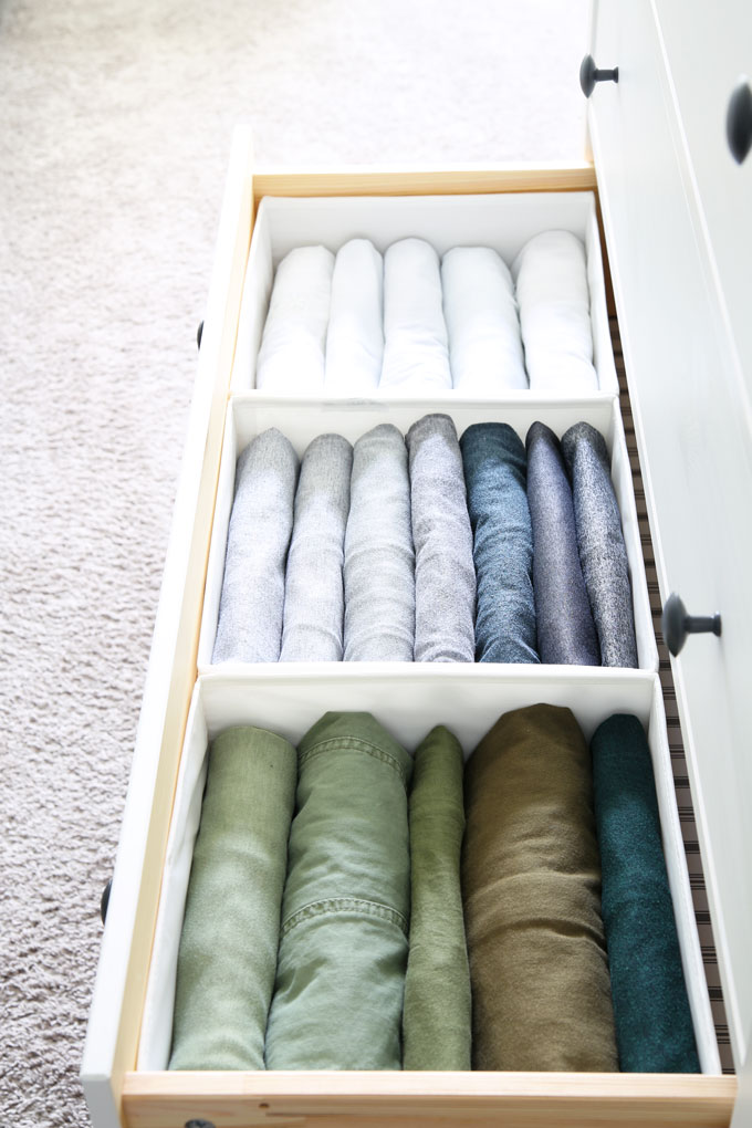 Decluttering Calendar for Clothes- Drawer of Neatly Folded Clothes