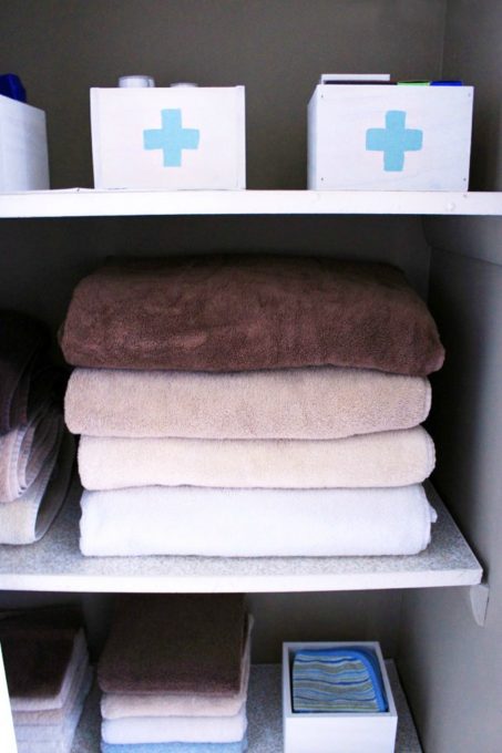 Linen Closet with Towels and Medications