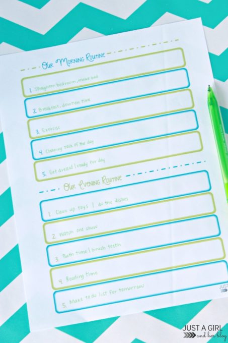 Morning and Evening Routines Free Printable