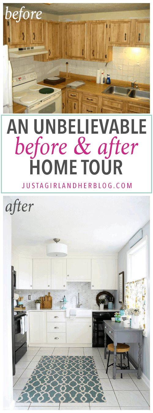 This is an incredible transformation of an entire home from ugly and outdated to light, bright, and beautiful! Pop over to the post to see the whole before and after home tour!