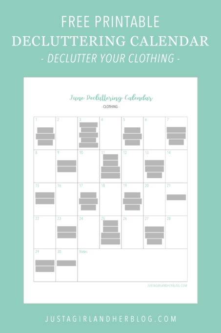 Free Printable Decluttering Calendar- Clothes