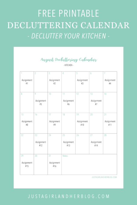 Free Printable Decluttering Calendar- Kitchen