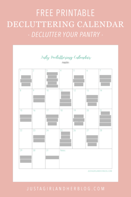 Free Printable Decluttering Calendar- Pantry