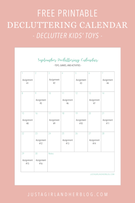 Free Printable Decluttering Calendar- Toys