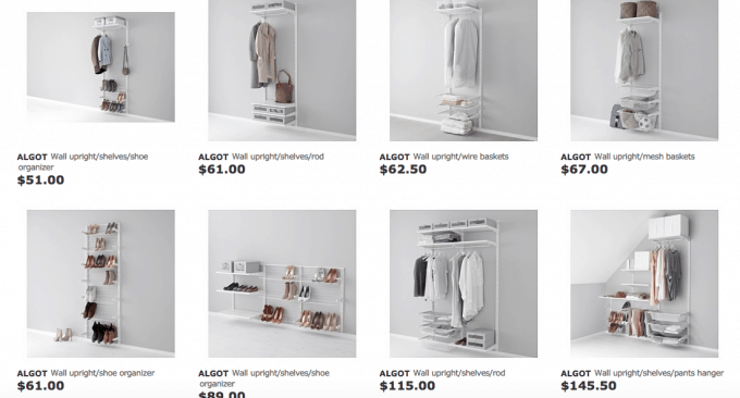 different pieces that go with IKEA's Algot organizing system